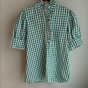 Green Gingham Women's Ruffle Shirt